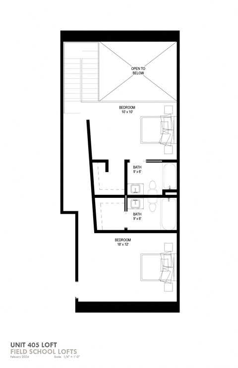 Floor plan for 2 beds, 2.5 baths, 1414 sqft